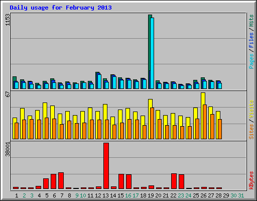 Daily usage for February 2013